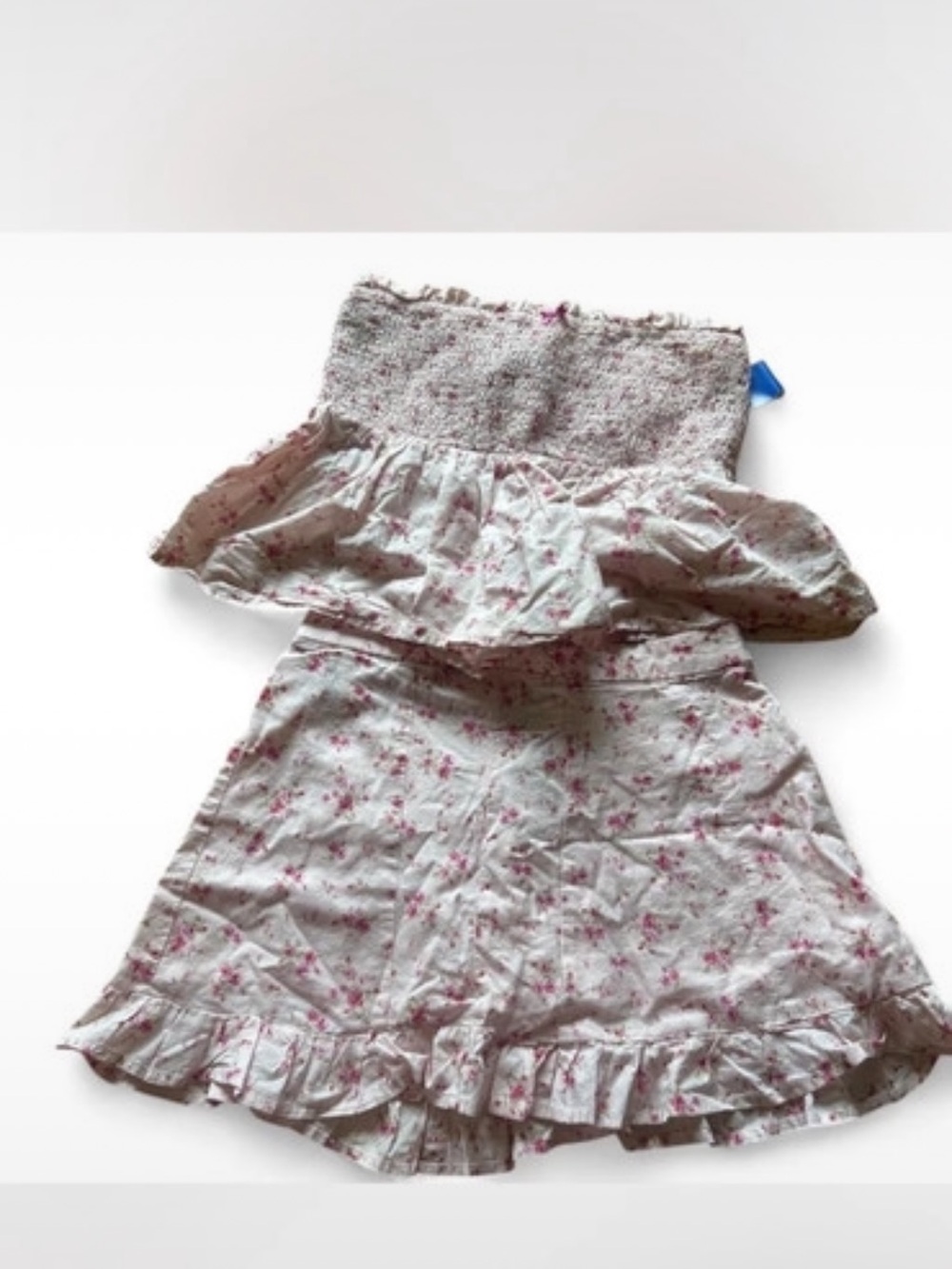 Pink Floral Strapless Ruffle Dress